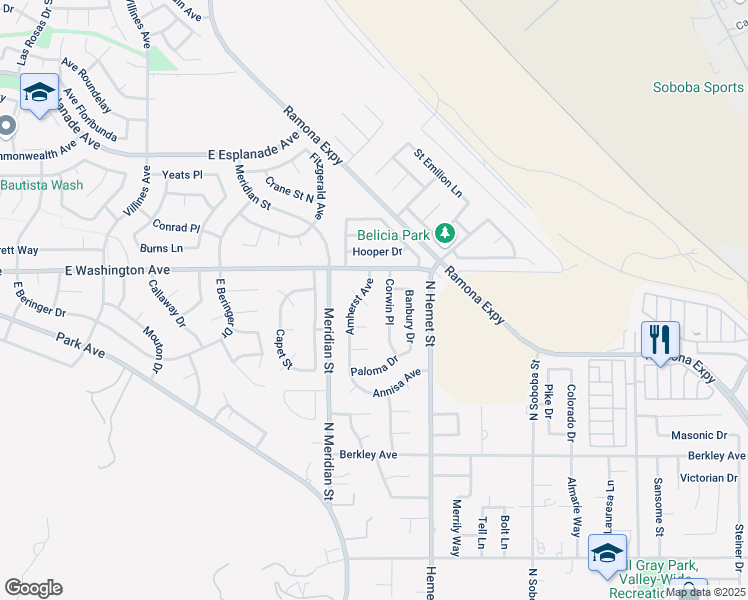 map of restaurants, bars, coffee shops, grocery stores, and more near 4226 Estrella Circle in Hemet