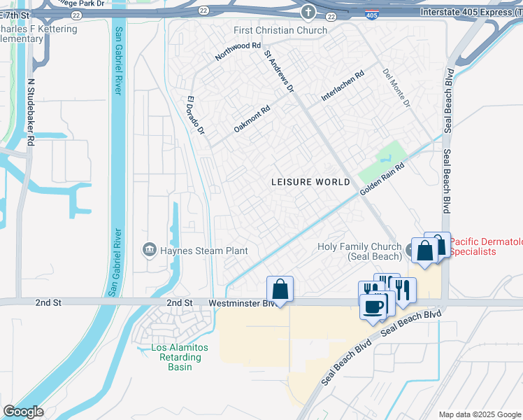 map of restaurants, bars, coffee shops, grocery stores, and more near 1400 Wee Burn Road in Seal Beach