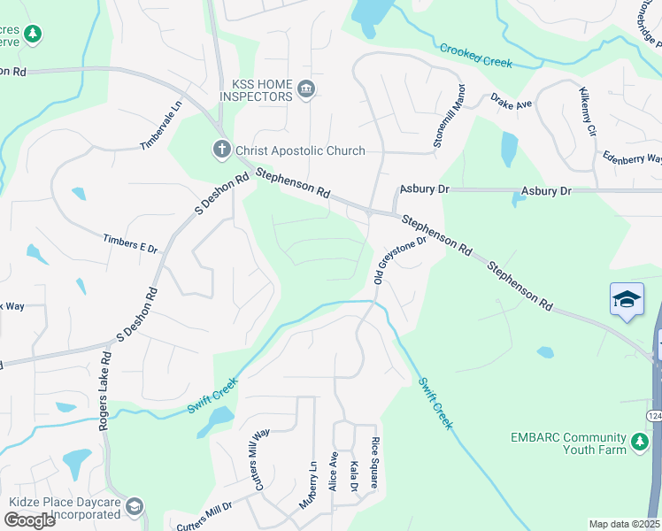 map of restaurants, bars, coffee shops, grocery stores, and more near 7169 Brushwood Bend in Lithonia