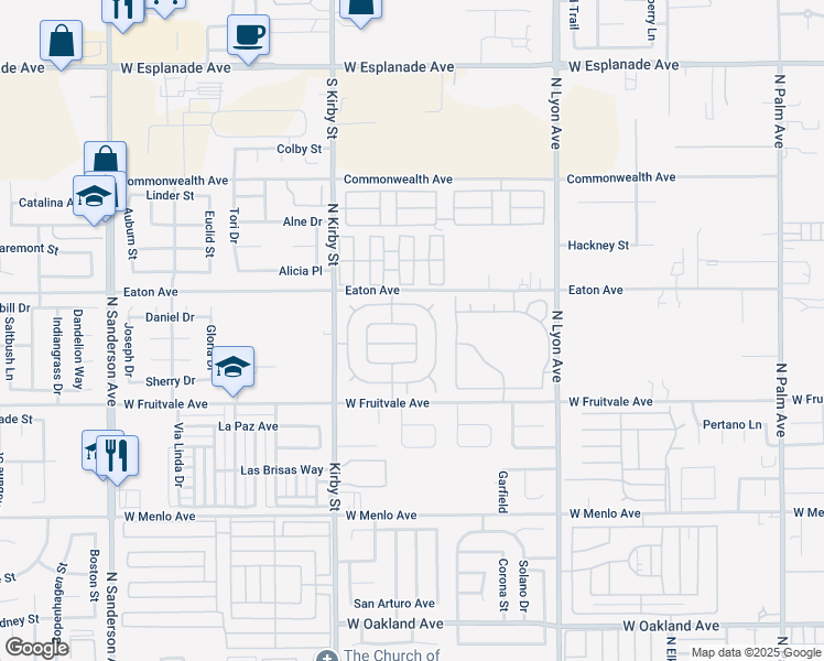 map of restaurants, bars, coffee shops, grocery stores, and more near 2210 El Toro Circle in Hemet