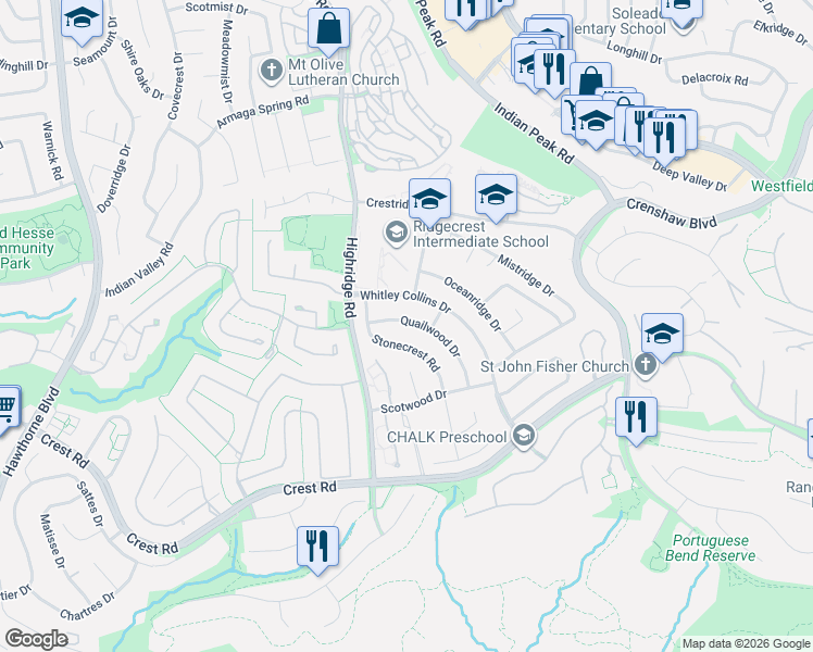 map of restaurants, bars, coffee shops, grocery stores, and more near 29345 Quailwood Drive in Rancho Palos Verdes