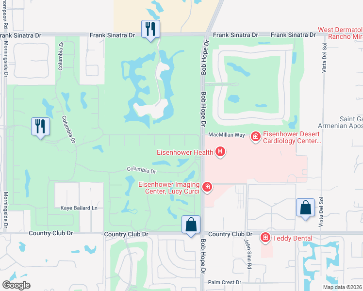 map of restaurants, bars, coffee shops, grocery stores, and more near 9 Furman Court in Rancho Mirage