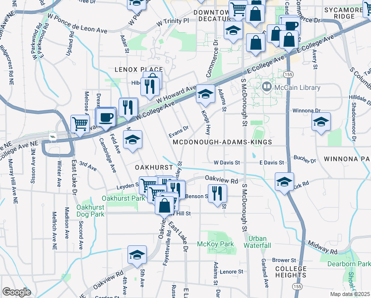 map of restaurants, bars, coffee shops, grocery stores, and more near 438 Ansley Street in Decatur