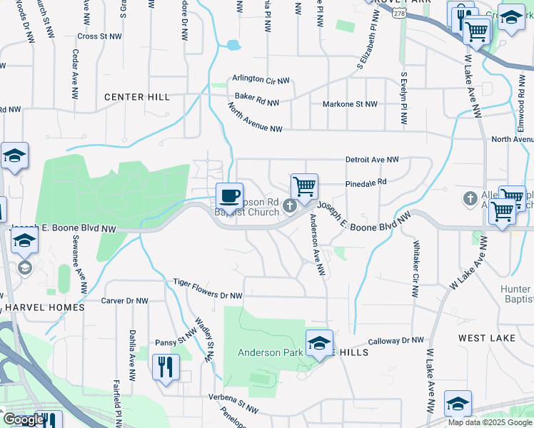 map of restaurants, bars, coffee shops, grocery stores, and more near 2040 Chicago Avenue Northwest in Atlanta