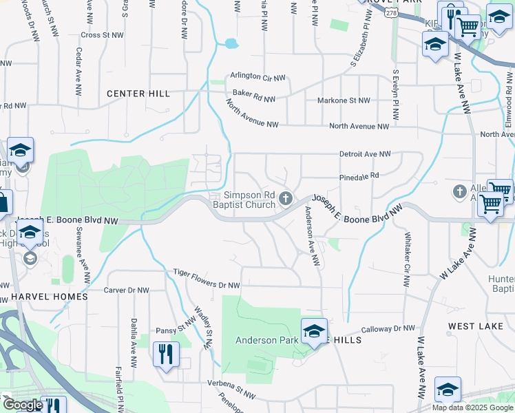 map of restaurants, bars, coffee shops, grocery stores, and more near 2048 Chicago Avenue Northwest in Atlanta