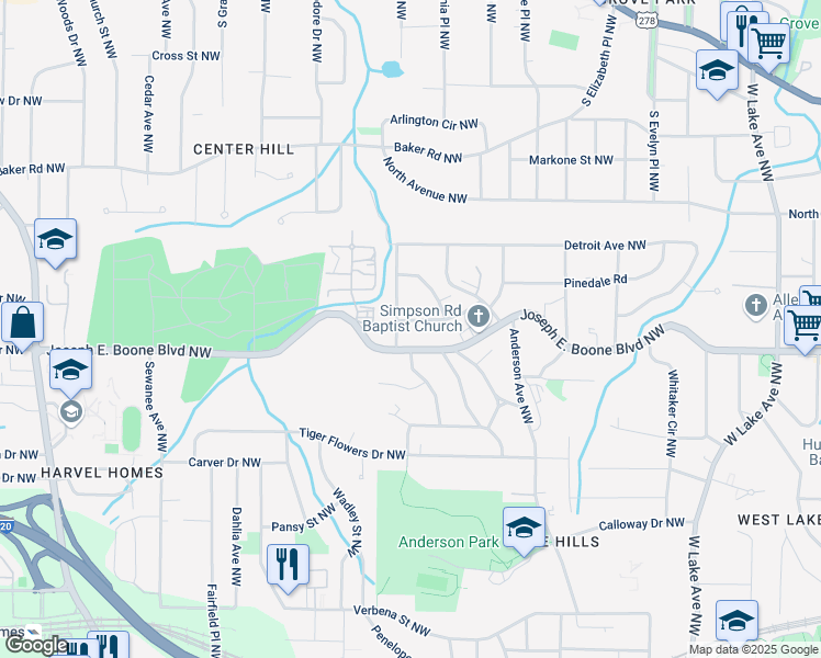 map of restaurants, bars, coffee shops, grocery stores, and more near 2064 Chicago Avenue Northwest in Atlanta