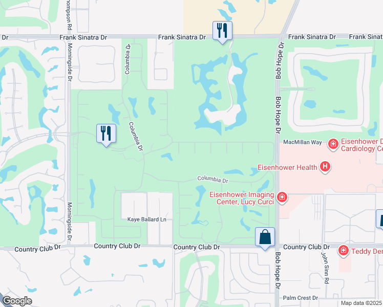 map of restaurants, bars, coffee shops, grocery stores, and more near 9 Wake Forest Court in Rancho Mirage