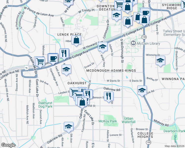 map of restaurants, bars, coffee shops, grocery stores, and more near 423 Ansley Street in Decatur