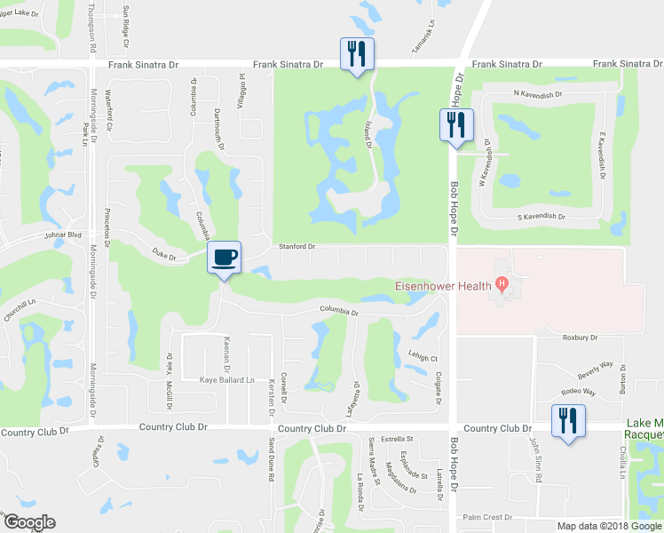 map of restaurants, bars, coffee shops, grocery stores, and more near 9 Seton Court in Rancho Mirage