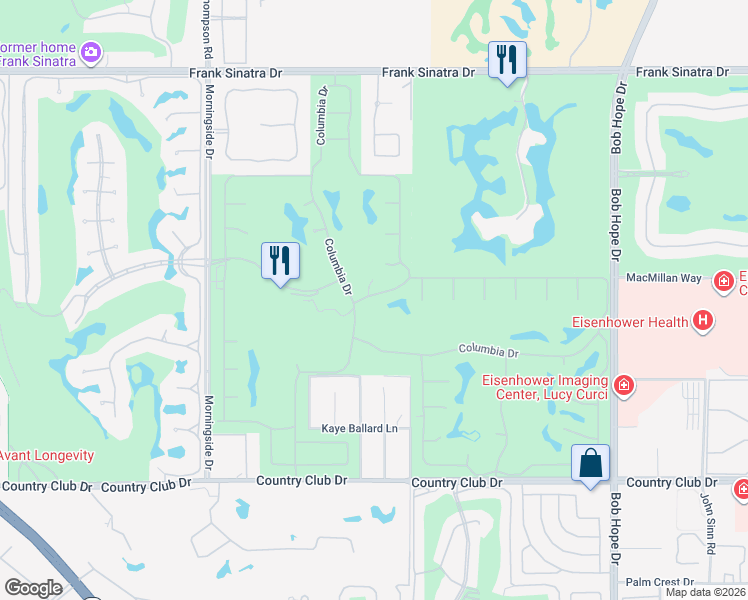 map of restaurants, bars, coffee shops, grocery stores, and more near 26 Stanford Drive in Rancho Mirage