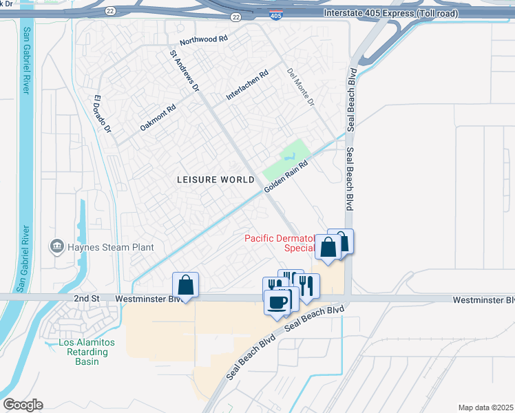 map of restaurants, bars, coffee shops, grocery stores, and more near 13720 Saint Andrews Drive in Seal Beach