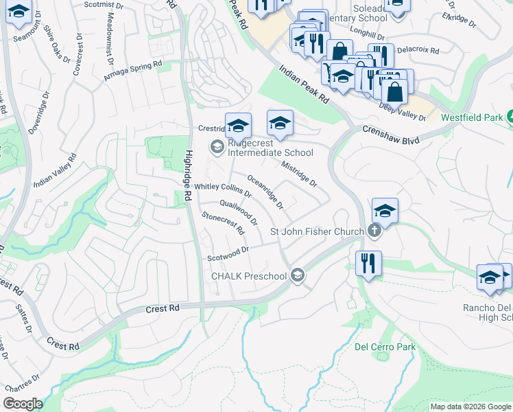 map of restaurants, bars, coffee shops, grocery stores, and more near 29353 Whitley Collins Drive in Rancho Palos Verdes