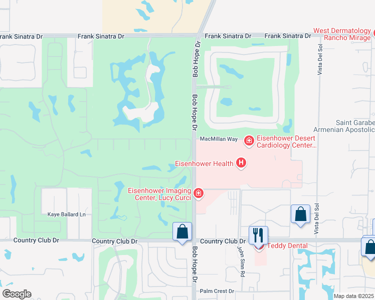 map of restaurants, bars, coffee shops, grocery stores, and more near 4 Stanford Drive in Rancho Mirage