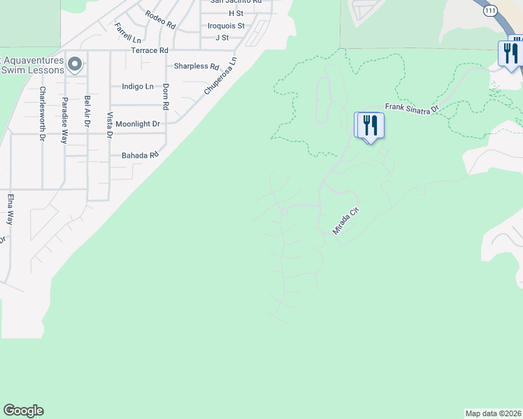 map of restaurants, bars, coffee shops, grocery stores, and more near 24 Sierra Vista Drive in Rancho Mirage
