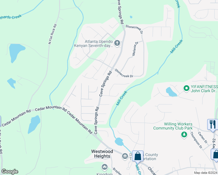 map of restaurants, bars, coffee shops, grocery stores, and more near 7881 Dogwood Way in Douglasville