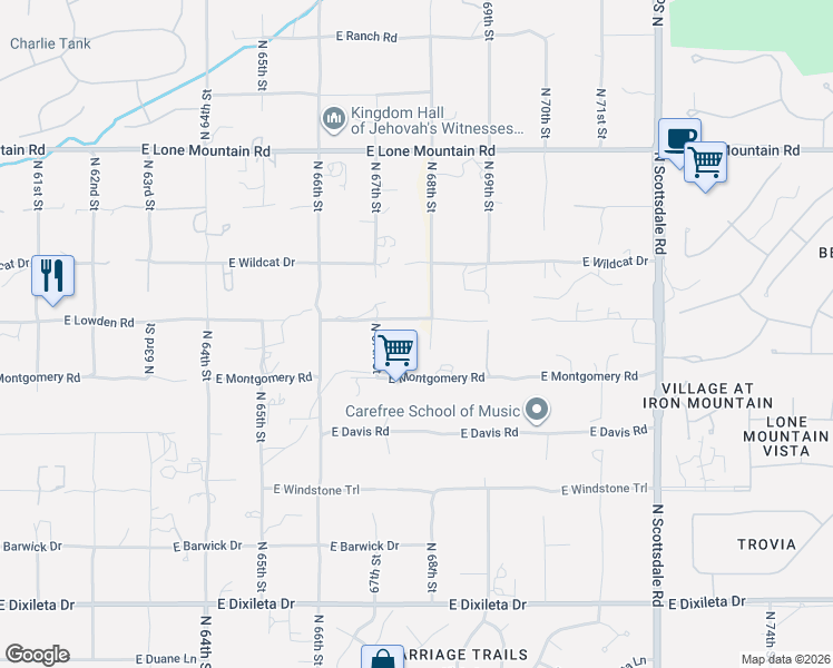 map of restaurants, bars, coffee shops, grocery stores, and more near 6800 East Lowden Drive in Scottsdale