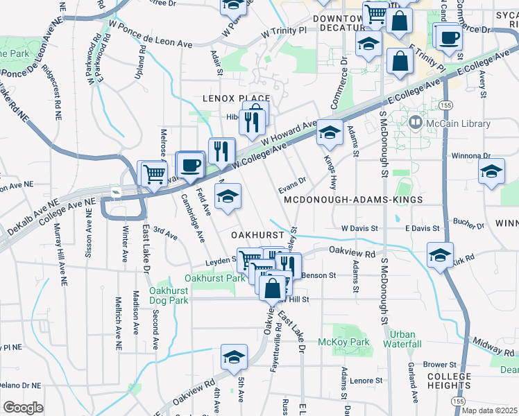 map of restaurants, bars, coffee shops, grocery stores, and more near 172 Olympic Place in Decatur