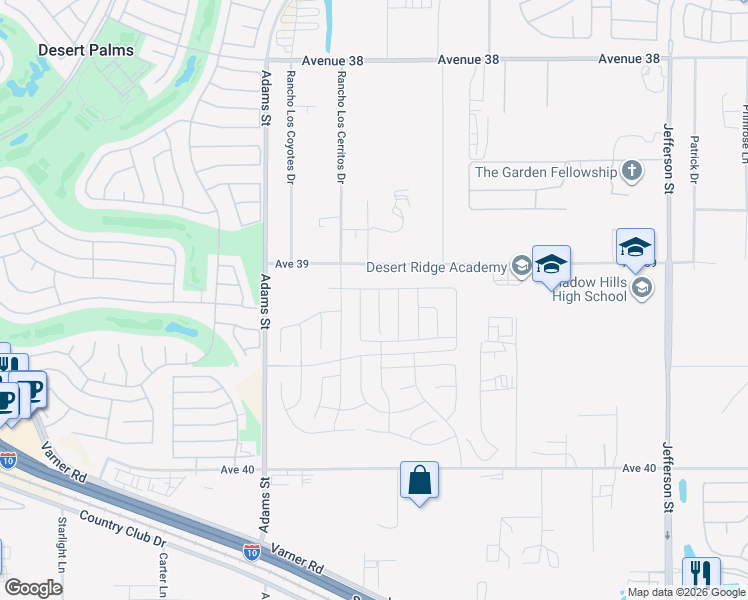 map of restaurants, bars, coffee shops, grocery stores, and more near 79398 39th Avenue in Indio