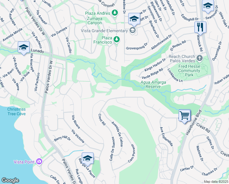 map of restaurants, bars, coffee shops, grocery stores, and more near 2718 Vía Victoria in Palos Verdes Estates