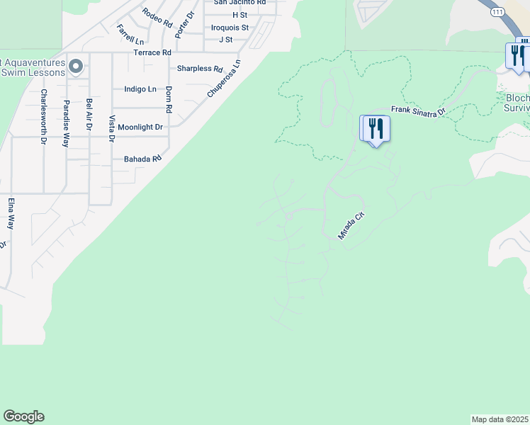 map of restaurants, bars, coffee shops, grocery stores, and more near 24 Sierra Vista Drive in Rancho Mirage