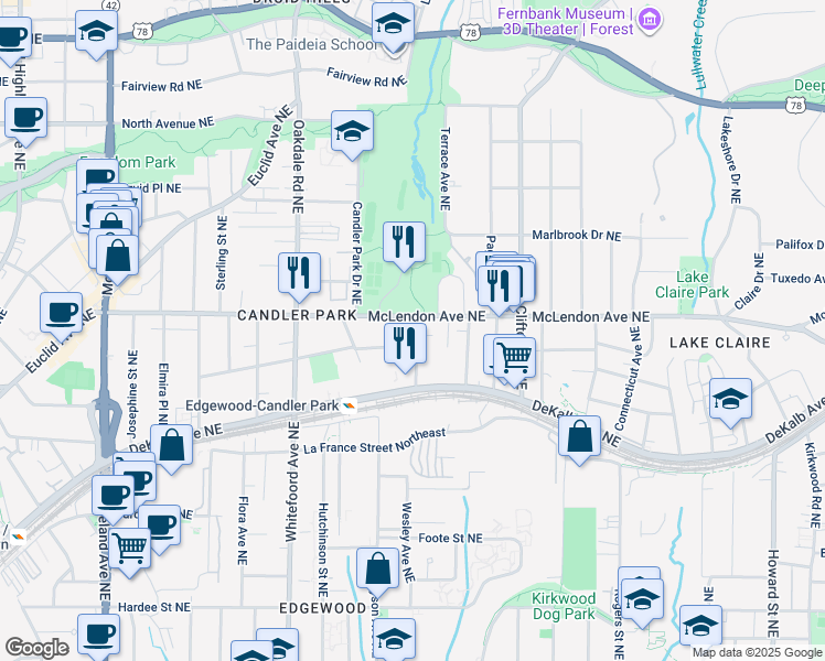 map of restaurants, bars, coffee shops, grocery stores, and more near 368 Mell Avenue Northeast in Atlanta
