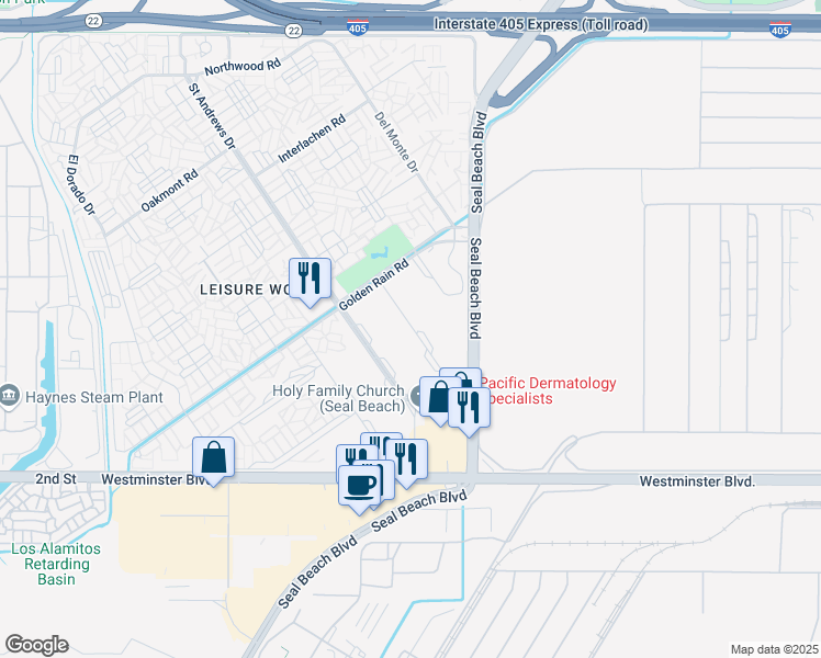 map of restaurants, bars, coffee shops, grocery stores, and more near 13671 Annandale Drive in Seal Beach