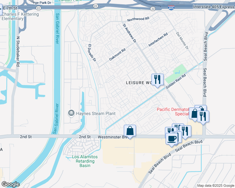 map of restaurants, bars, coffee shops, grocery stores, and more near 1361 Wee Burn Road in Seal Beach
