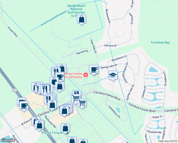 map of restaurants, bars, coffee shops, grocery stores, and more near 217 Wandering Way in Conway