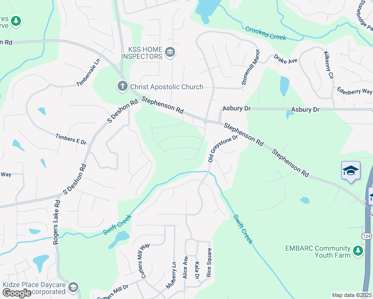 map of restaurants, bars, coffee shops, grocery stores, and more near 7175 Brushwood Bend in Lithonia