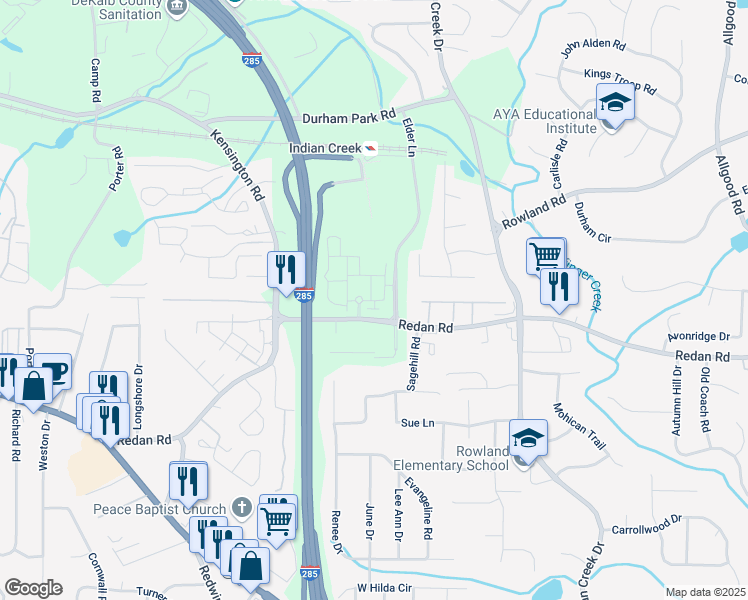 map of restaurants, bars, coffee shops, grocery stores, and more near 3960 Redan Rd in Stone Mountain