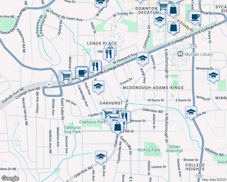 map of restaurants, bars, coffee shops, grocery stores, and more near 172 Olympic Place in Decatur