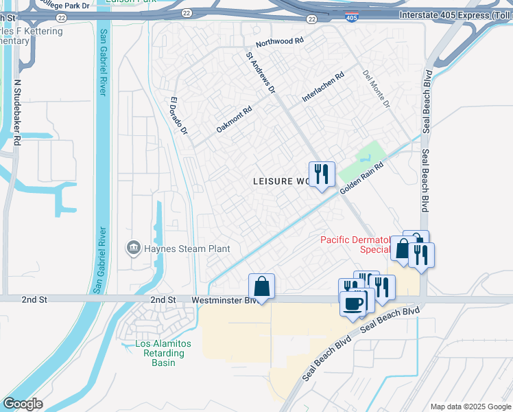 map of restaurants, bars, coffee shops, grocery stores, and more near 1400 Wee Burn Road in Seal Beach