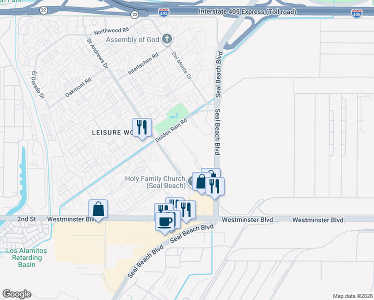 map of restaurants, bars, coffee shops, grocery stores, and more near 13730 Annandale Drive in Seal Beach