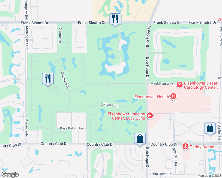 map of restaurants, bars, coffee shops, grocery stores, and more near 3 Seton Court in Rancho Mirage