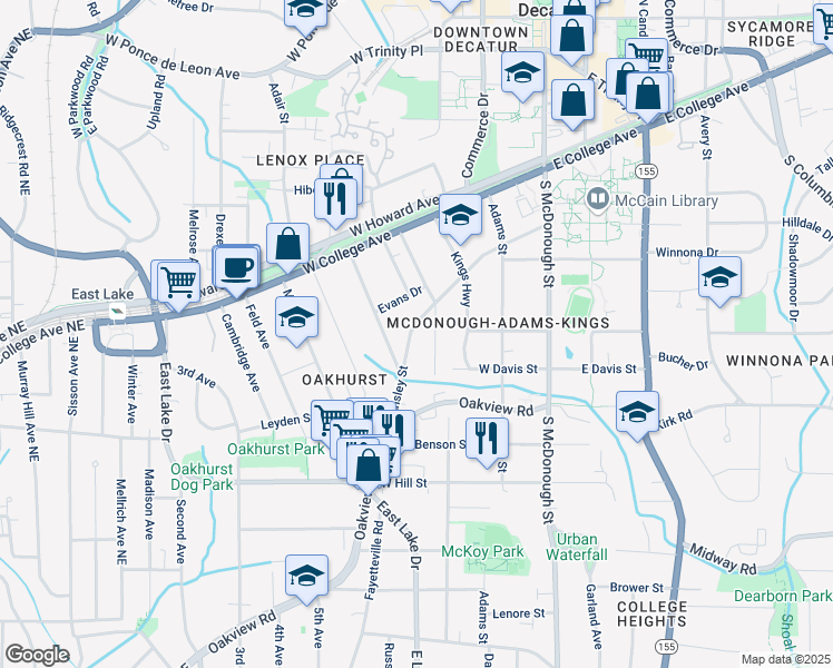 map of restaurants, bars, coffee shops, grocery stores, and more near 438 Ansley Street in Decatur