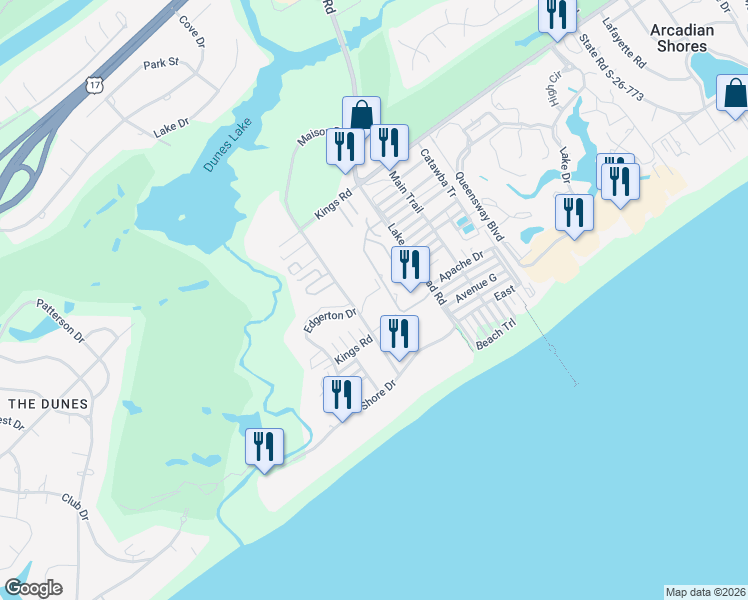 map of restaurants, bars, coffee shops, grocery stores, and more near H-3 Lemon Tree Village in Myrtle Beach