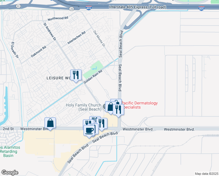 map of restaurants, bars, coffee shops, grocery stores, and more near 13701 Annandale Drive in Seal Beach