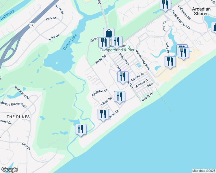 map of restaurants, bars, coffee shops, grocery stores, and more near H-3 Lemon Tree Village in Myrtle Beach