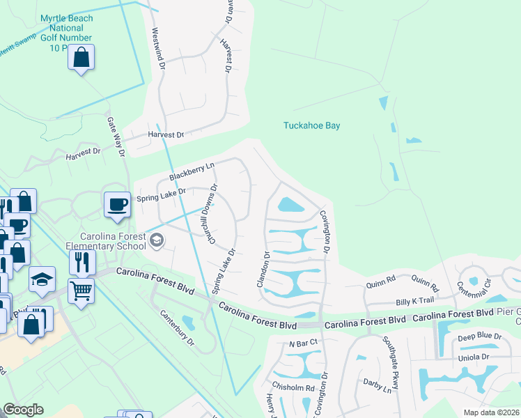 map of restaurants, bars, coffee shops, grocery stores, and more near 366 Blackberry Lane in Myrtle Beach