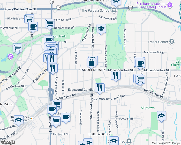 map of restaurants, bars, coffee shops, grocery stores, and more near in Atlanta
