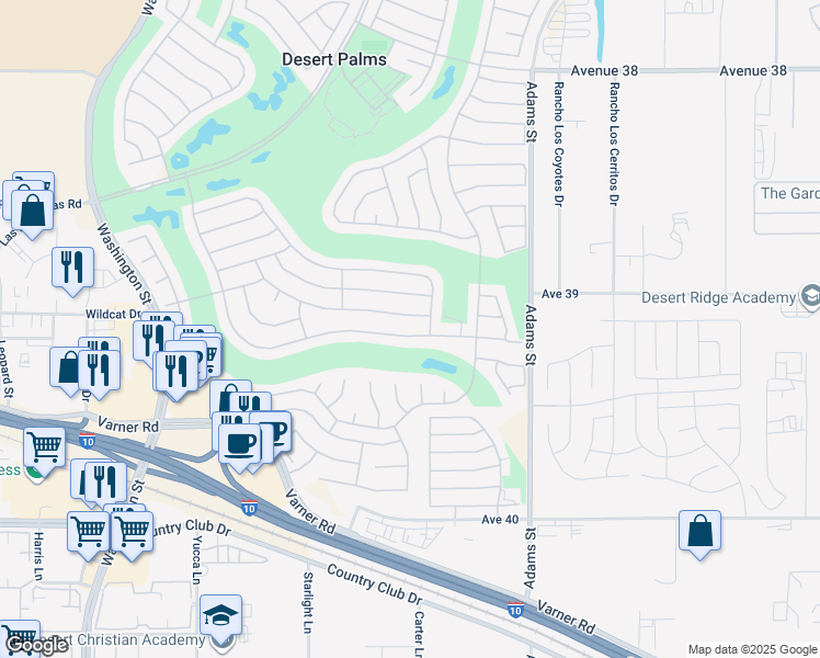 map of restaurants, bars, coffee shops, grocery stores, and more near 78770 Golden Reed Drive in Palm Desert
