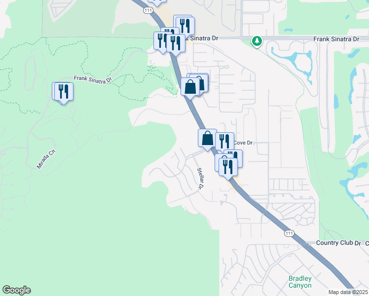 map of restaurants, bars, coffee shops, grocery stores, and more near 11 Vista Loma Drive in Rancho Mirage