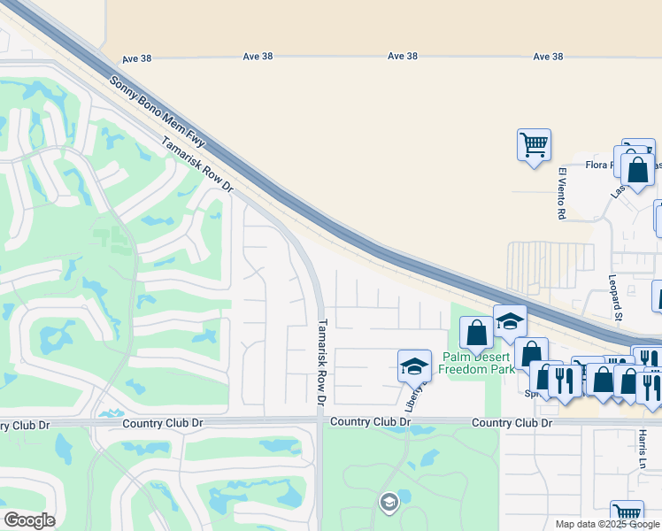 map of restaurants, bars, coffee shops, grocery stores, and more near 103 Romanza Lane in Palm Desert