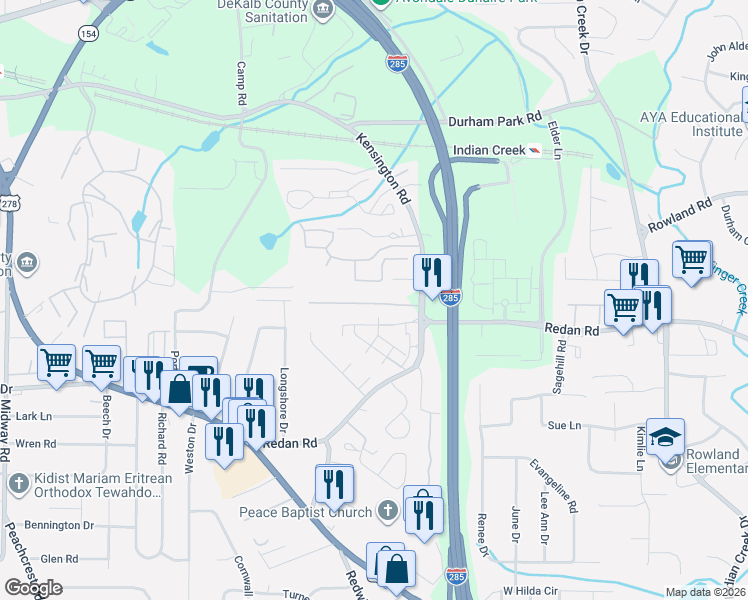 map of restaurants, bars, coffee shops, grocery stores, and more near 3781 Travis Trc in Decatur