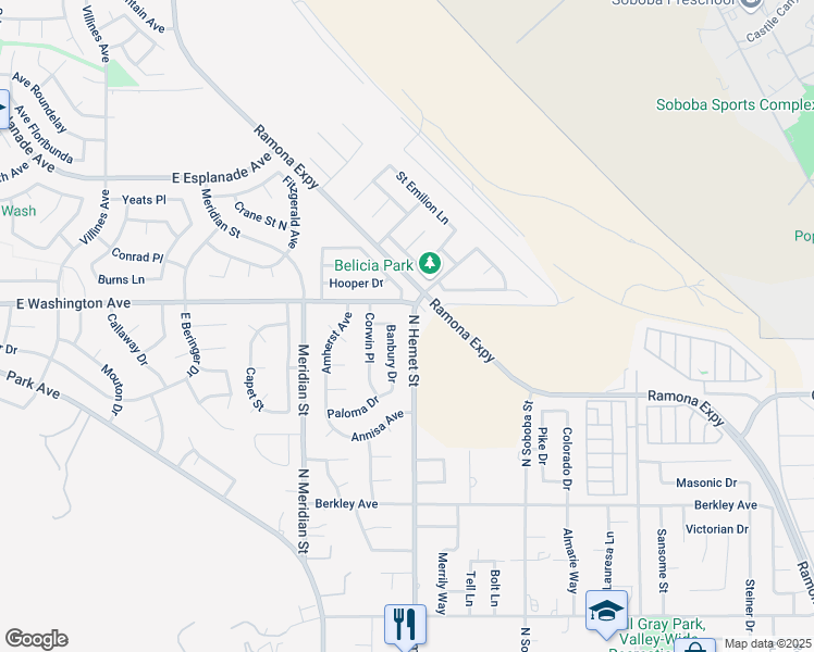 map of restaurants, bars, coffee shops, grocery stores, and more near 1053 North Hemet Street in Hemet