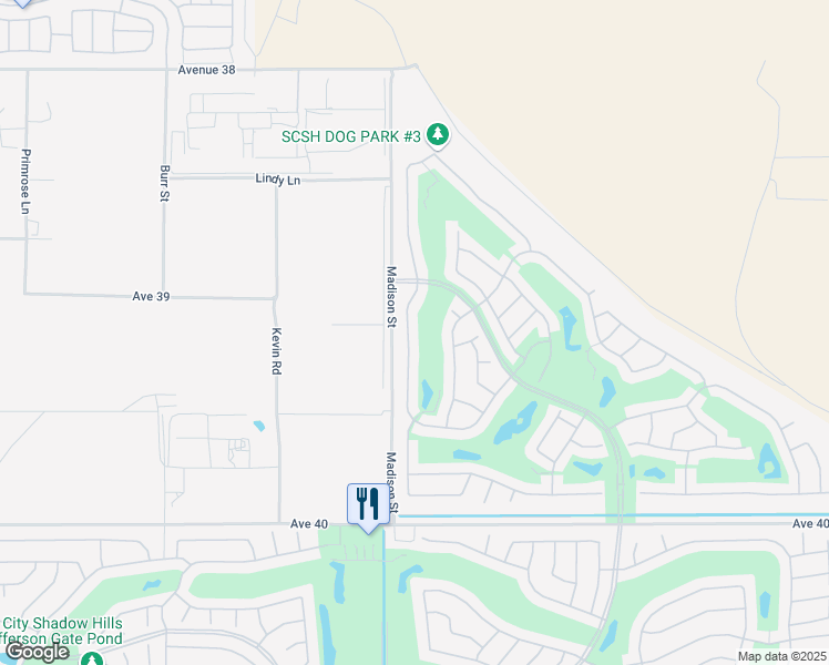 map of restaurants, bars, coffee shops, grocery stores, and more near 39156 Camino Las Hoyes in Indio