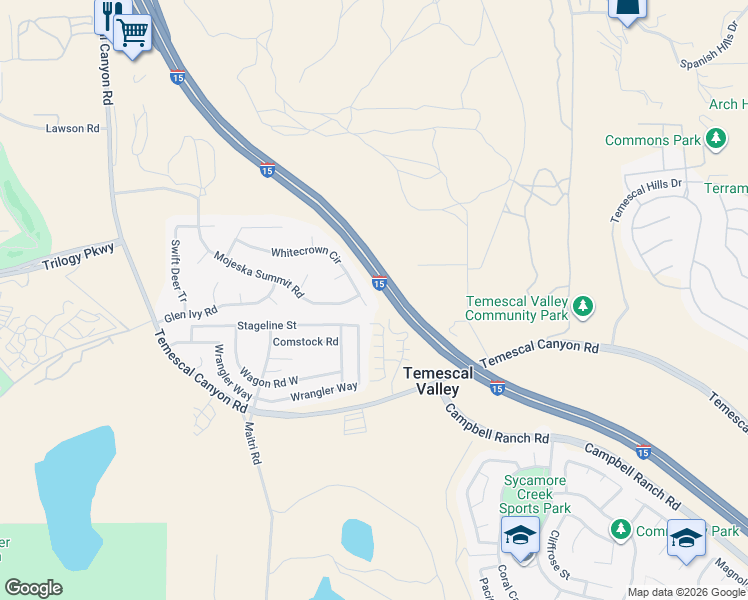 map of restaurants, bars, coffee shops, grocery stores, and more near 10486 Whitecrown Circle in Corona