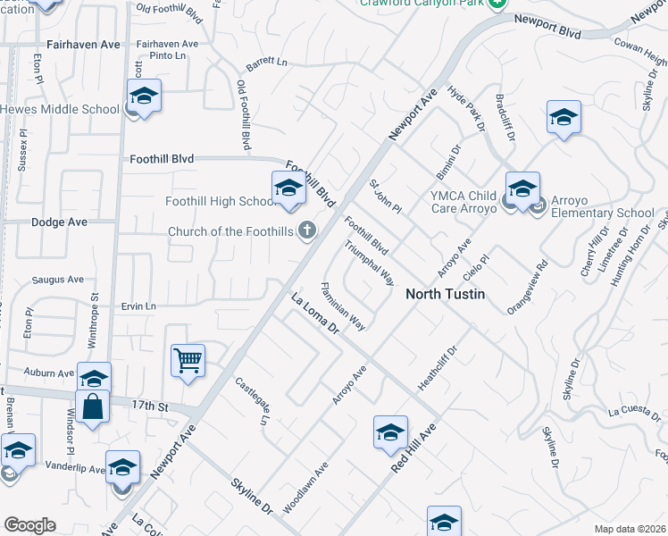 map of restaurants, bars, coffee shops, grocery stores, and more near 11582 Suburnas Way in Santa Ana