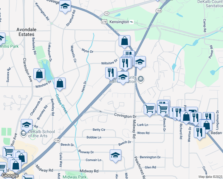 map of restaurants, bars, coffee shops, grocery stores, and more near 3308 Erin Circle in Decatur