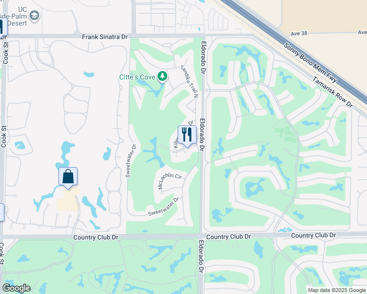 map of restaurants, bars, coffee shops, grocery stores, and more near Avondale Drive in Palm Desert